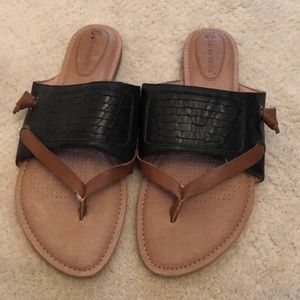 Corso Como black/Brown flat leather sandal US 10